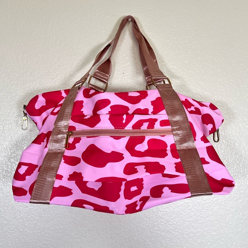 Pink and rose gold weekender bag